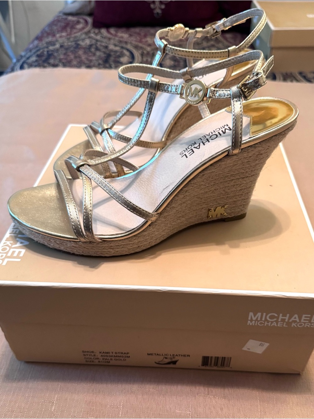 Michael Kors Metallic Gold Strappy Espadrille Wedges